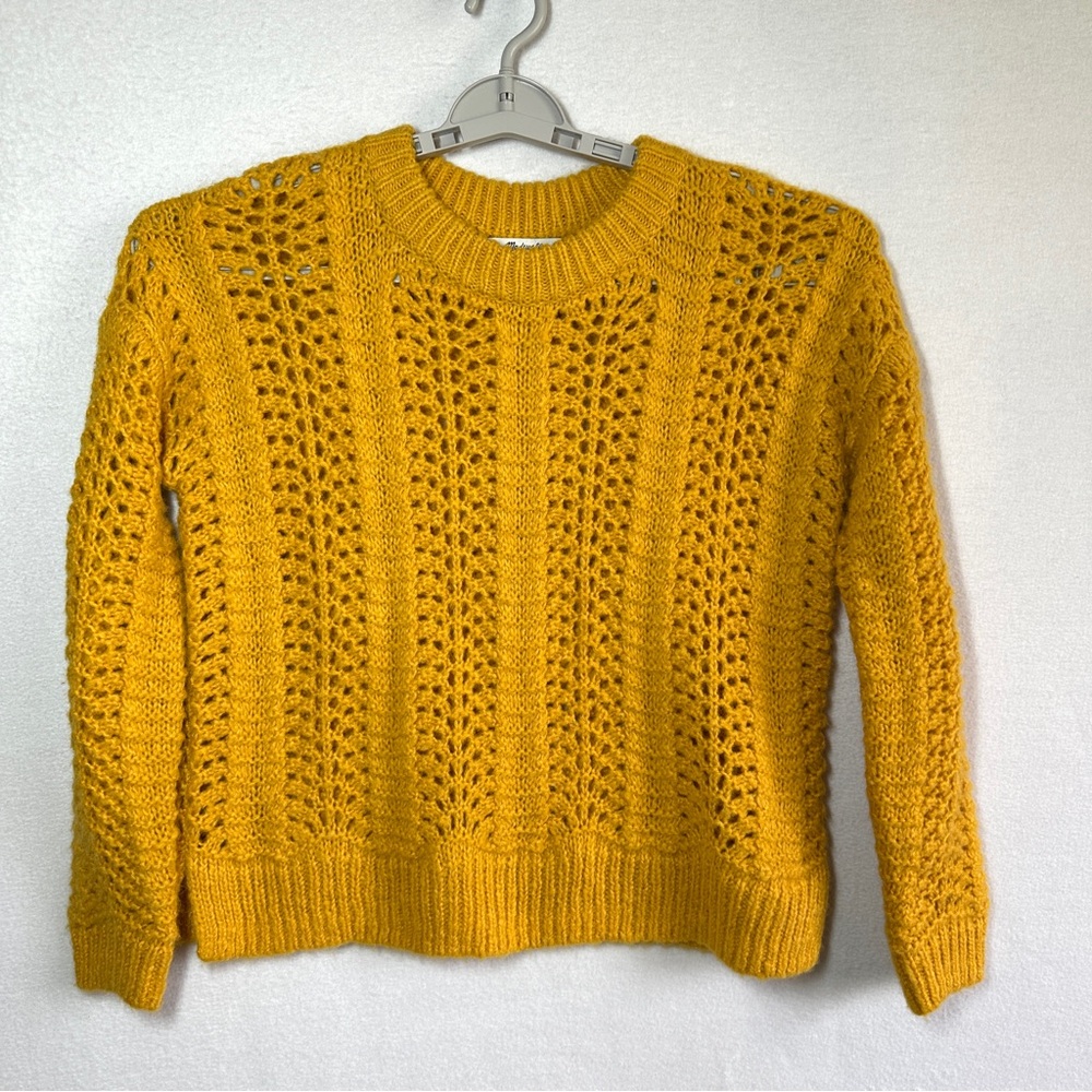 Madewell Windemere Pointelle Pullover Sweater S Mustard Yellow Alpaca Wool Blend